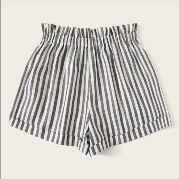 NEW✨Paper Bag Cotton Gray/White Stripe Shorts: 2/4 - Picture 2 of 6